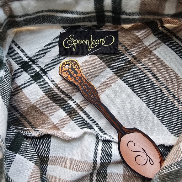 Plaid Button-Up Artist Shirt Jacket by Spoon Jeans Front Pockets 3x - Picture 4 of 10